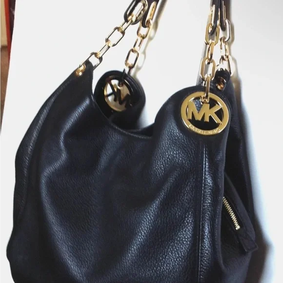 Michael Kors Black and Gold Hobo Bag Pebble Leather - Picture 2 of 7